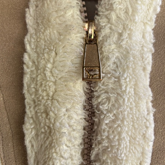 Hawke & Co faux sheep skin hoodie coat gold flecks external fur seams. - Picture 2 of 6